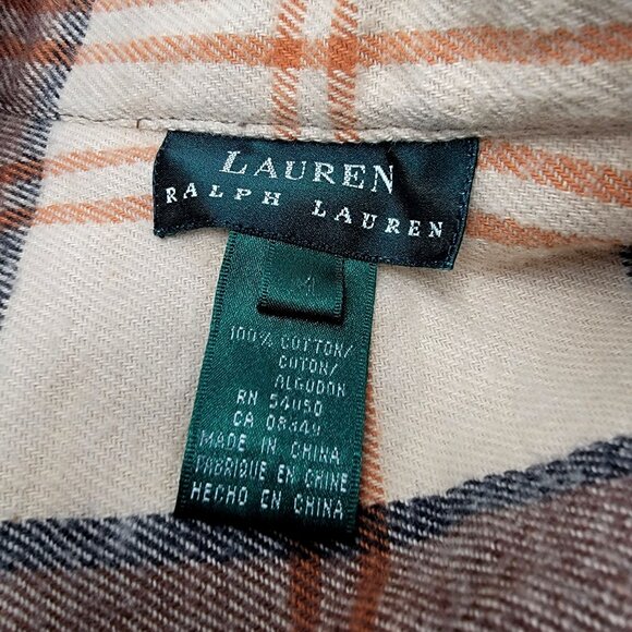 Lauren Ralph Lauren  Plaid Flannel Long Shacket Brown/Beige Front Zipper - Picture 16 of 16